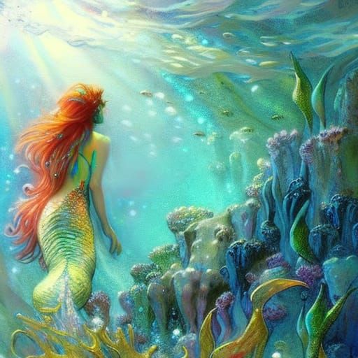 Watercolor Mermaid Grotto Illustration with Dappled Light