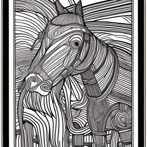 Trojan Horse in Epic Line Art Style
