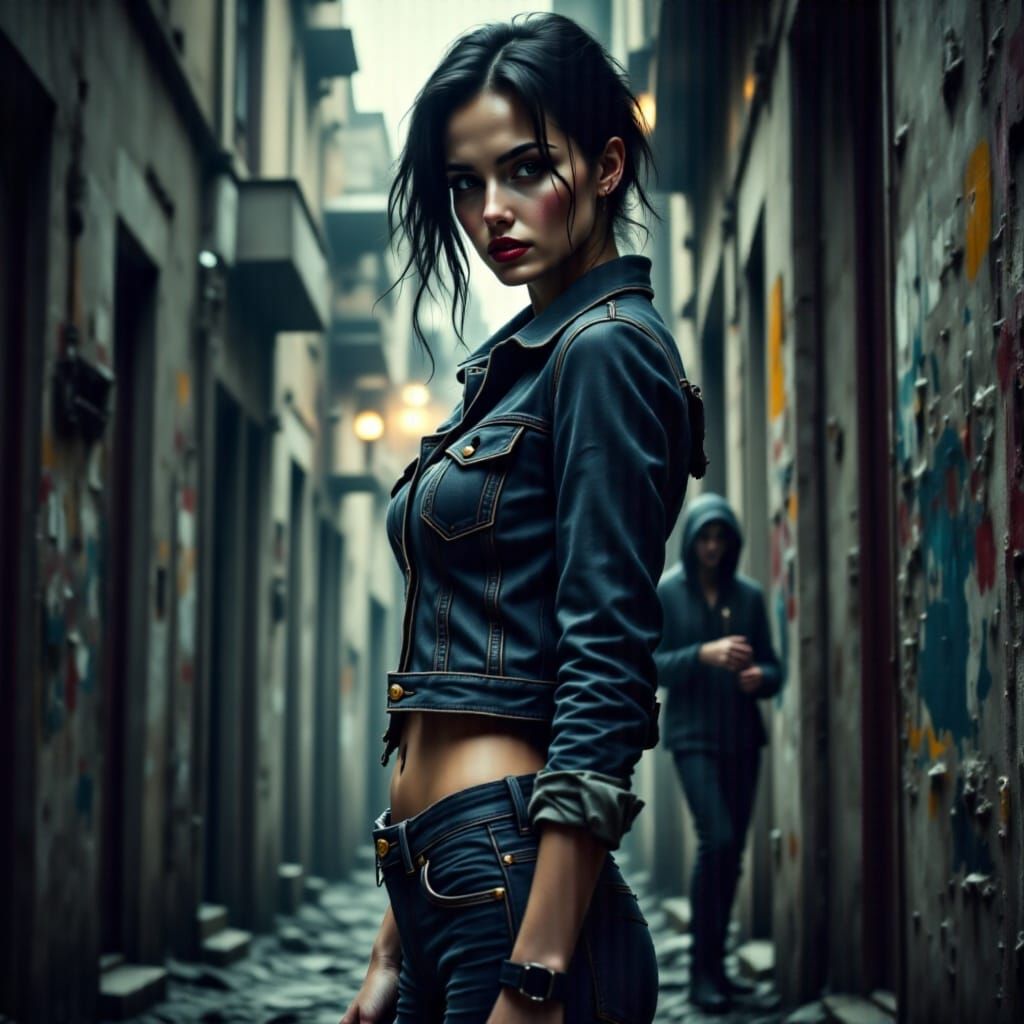A Young Woman Stands Defiantly Against a Desolate Urban Land...