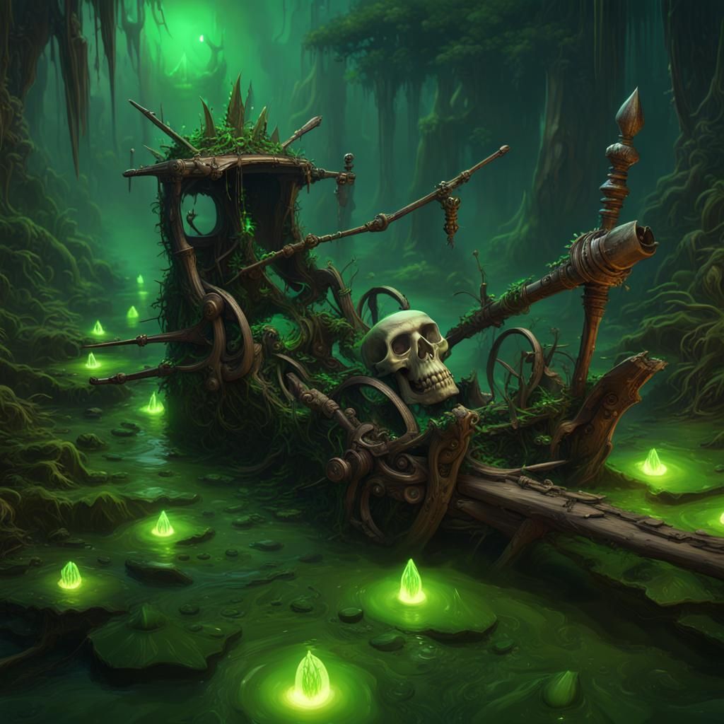 Voodoo Catapult with Skulls and Glowing Projectile