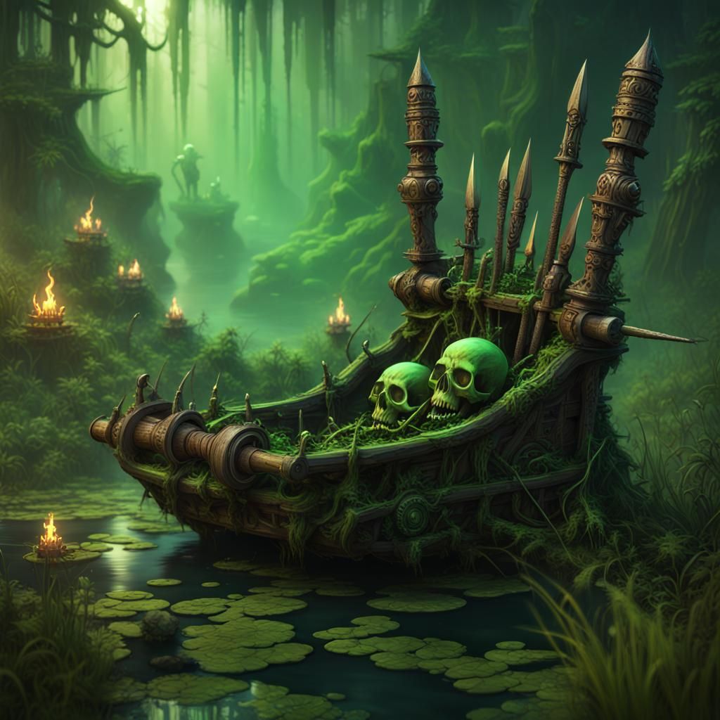 Tribal Voodoo Catapult with Glowing Projectile