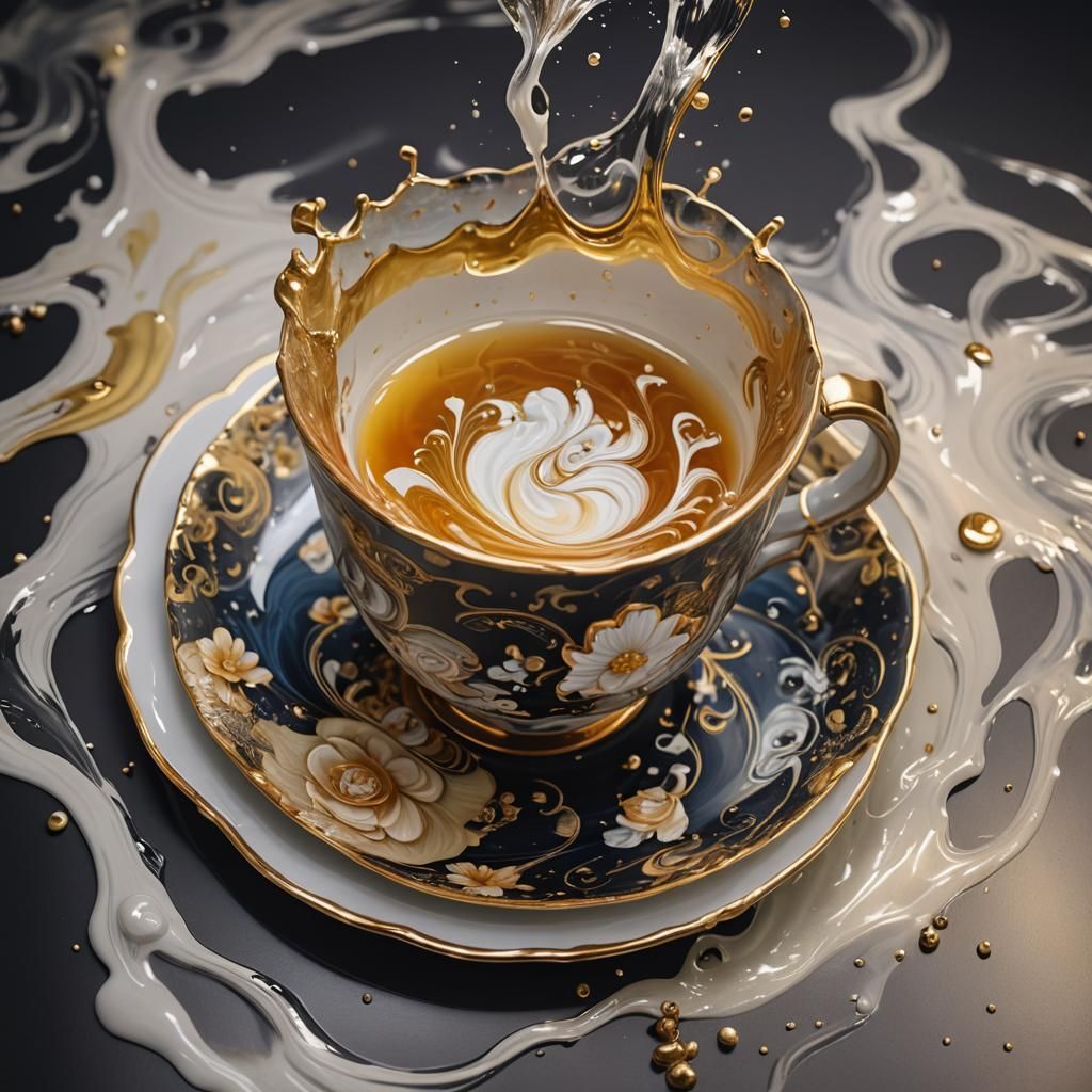 Luxurious Teacup with Swirling Waves in HDR