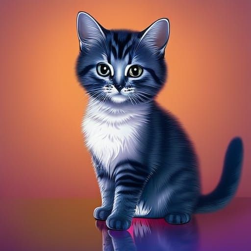 Hyperrealistic Kitten with Flowers in Splash Art Style