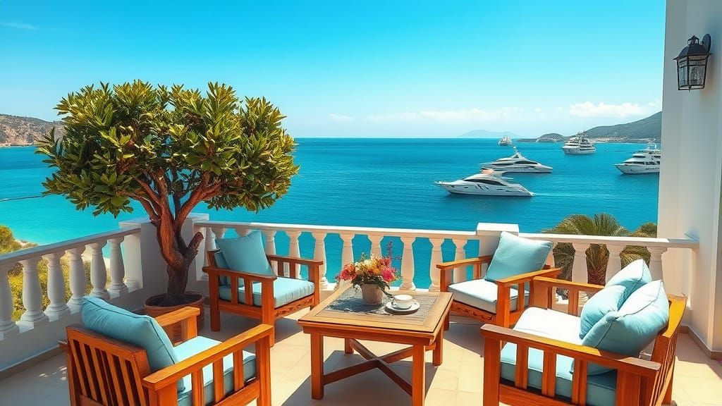 Mediterranean Villa Terrace Overlooking Turquoise Sea