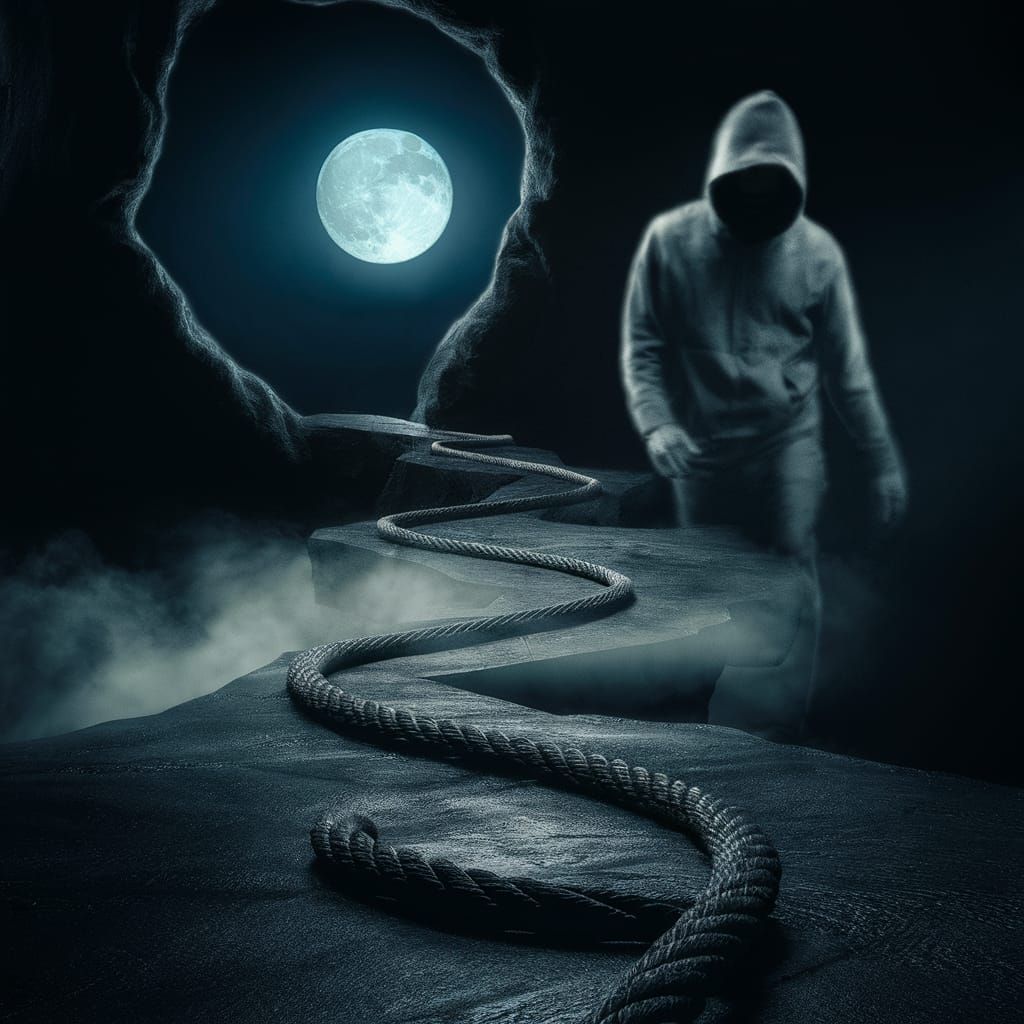 Mysterious Void: Hooded Figure Steps into the Abyss