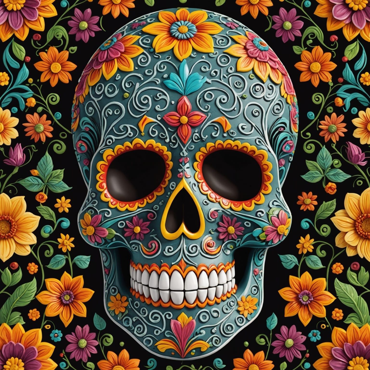 Colorful Intricate Sugar Skull for Day of the Dead