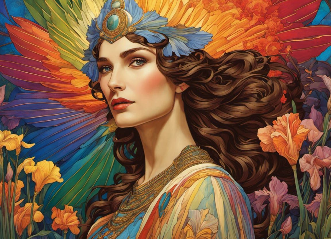 Rainbow Goddess Iris in Art Nouveau Style
