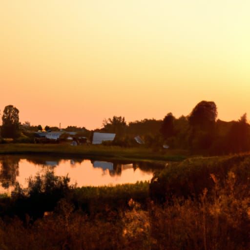 Sunset Over Russian Village Pond: Hyperrealistic 3D Render
