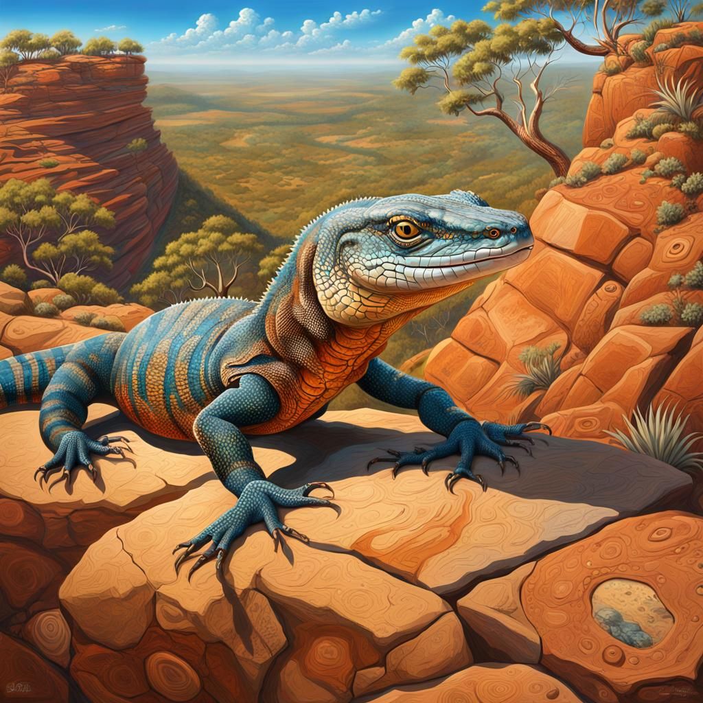 Australian Goanna with Aboriginal Rock Art