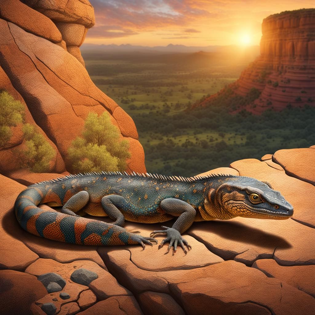 Goanna Lizard near Aboriginal Art