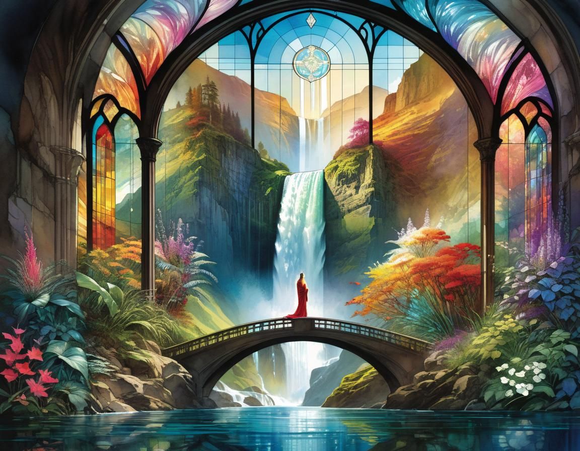 Psychedelic Waterfall: Surreal Double Exposure Art