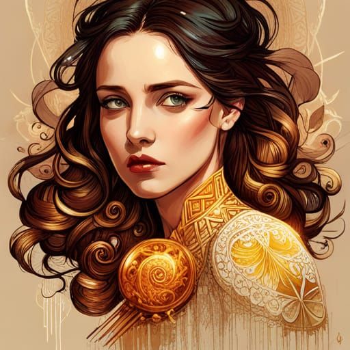 Greek Goddess with Golden Outlines Digital Painting