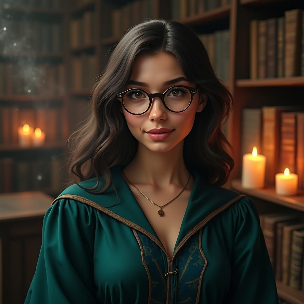 Elegant Witch in Enchanted Library
