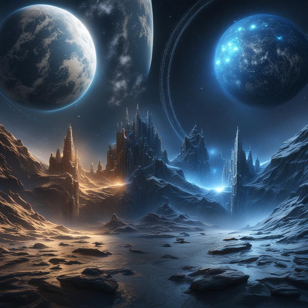 Binary Star System in Detailed Matte Painting