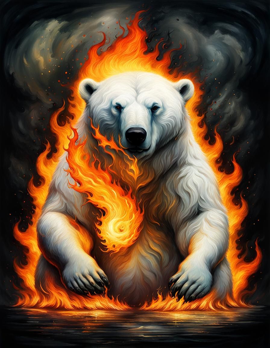Demonic Flaming Polar Bear in Volcanic Hyperspace