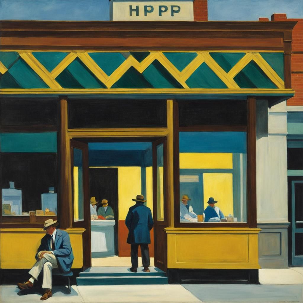 Gouache Painting of Drug Store after Edward Hopper