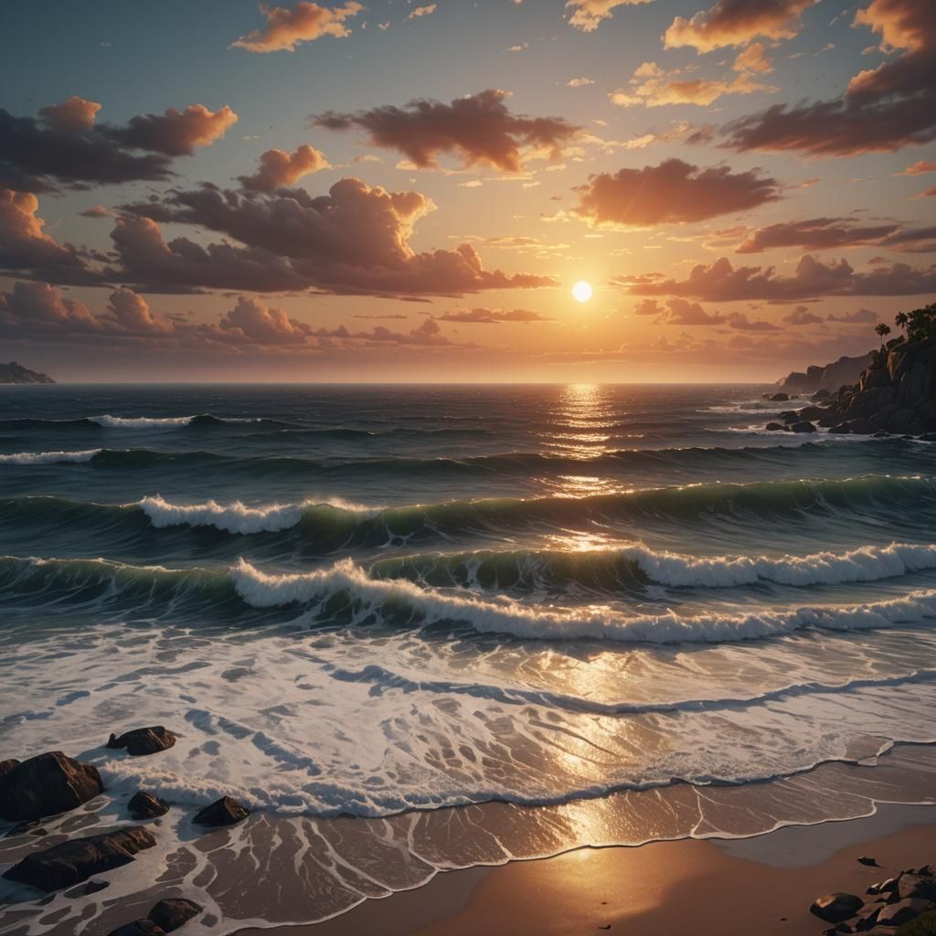 Beach Sunset: Detailed Matte Painting in Deep Color