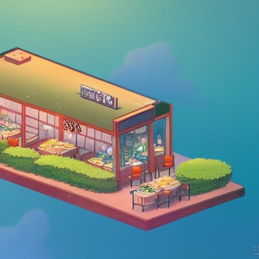 Cosmic Sushi Restaurant in Anime Style