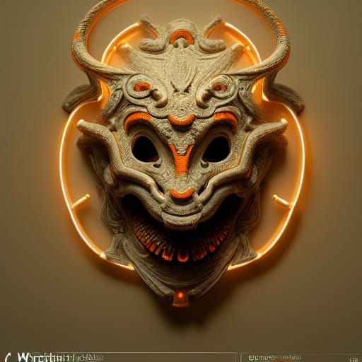 Biomechanical Marble Mask with Evil Smile in Steampunk Style