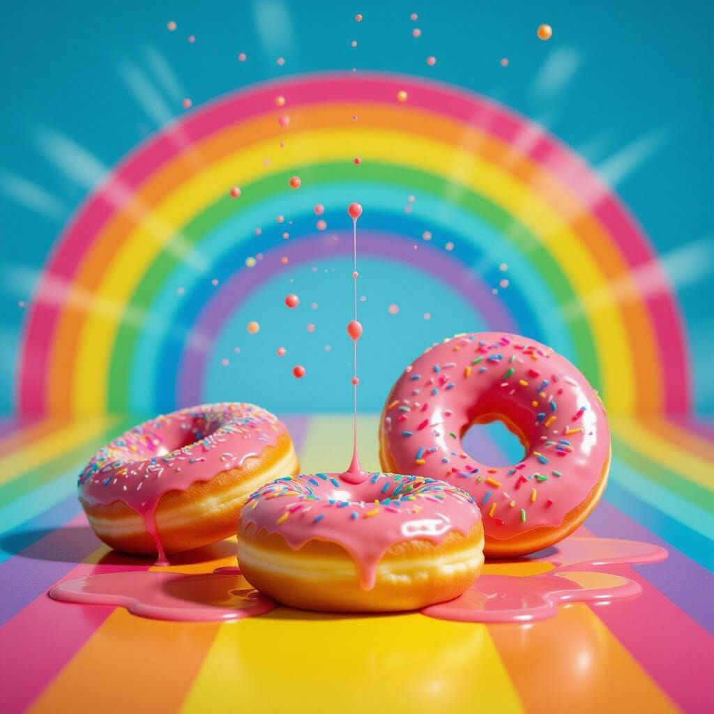 Delicious Donuts on Rainbow Gradient in 8k