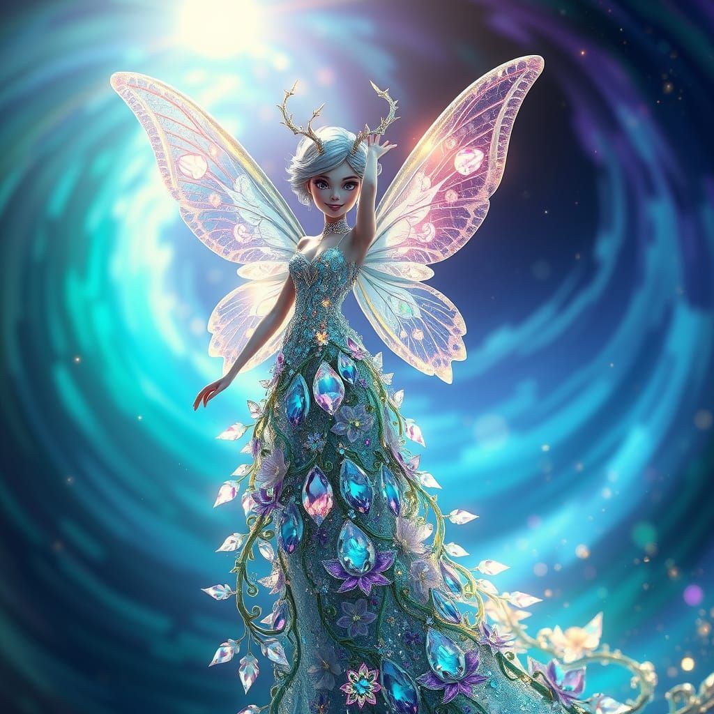 Iridescent Fairy in Whimsical Diamond Gown