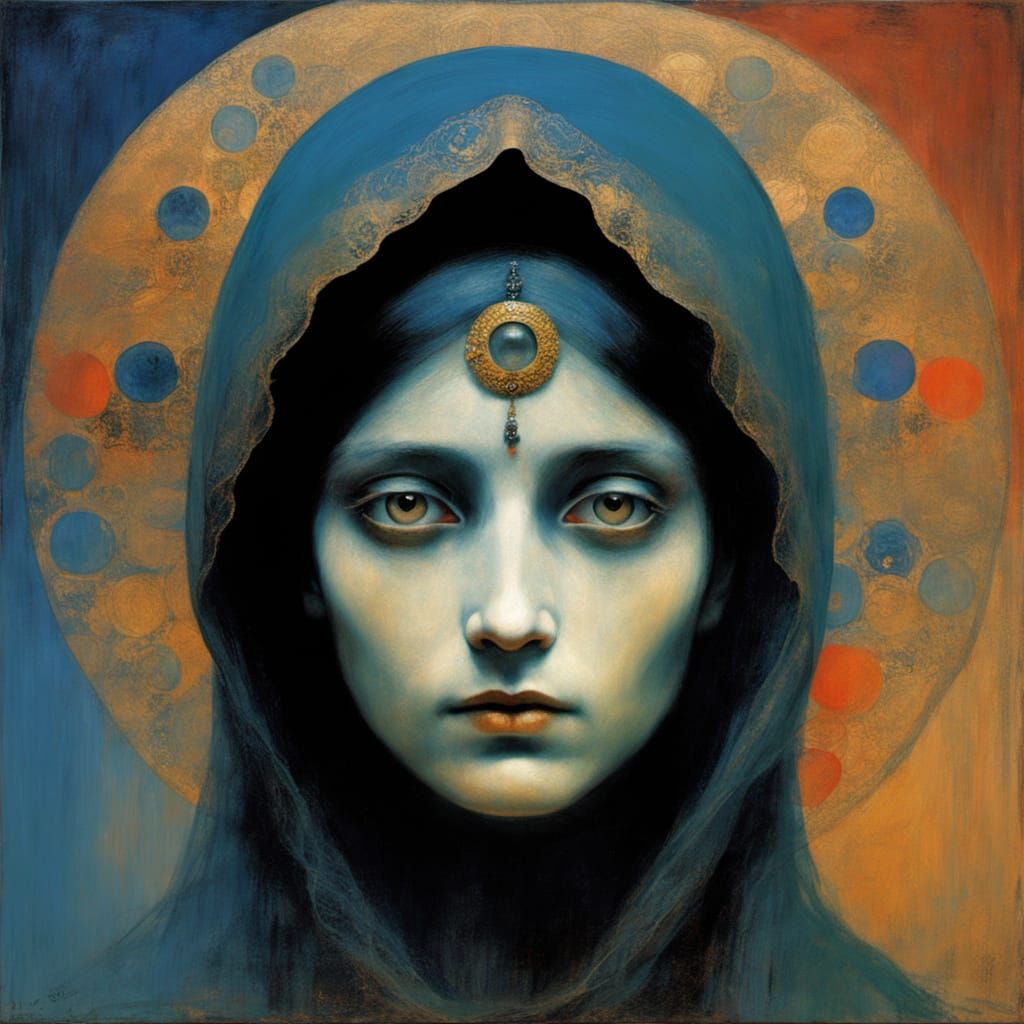 Mysterious Veiled Woman in Symbolist Portrait