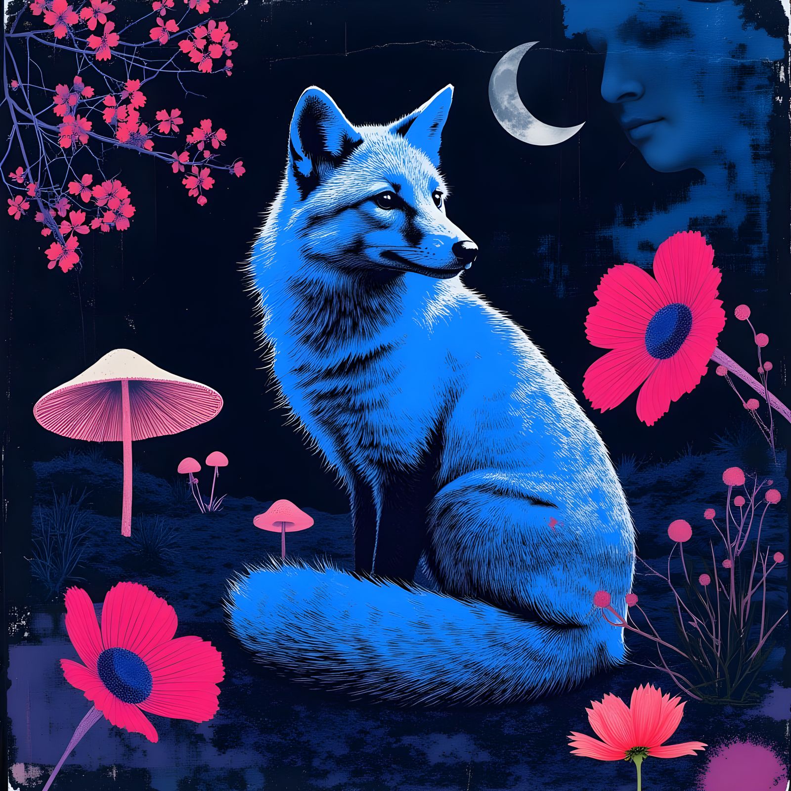 Neon Fox in Vibrant Tropical Garden