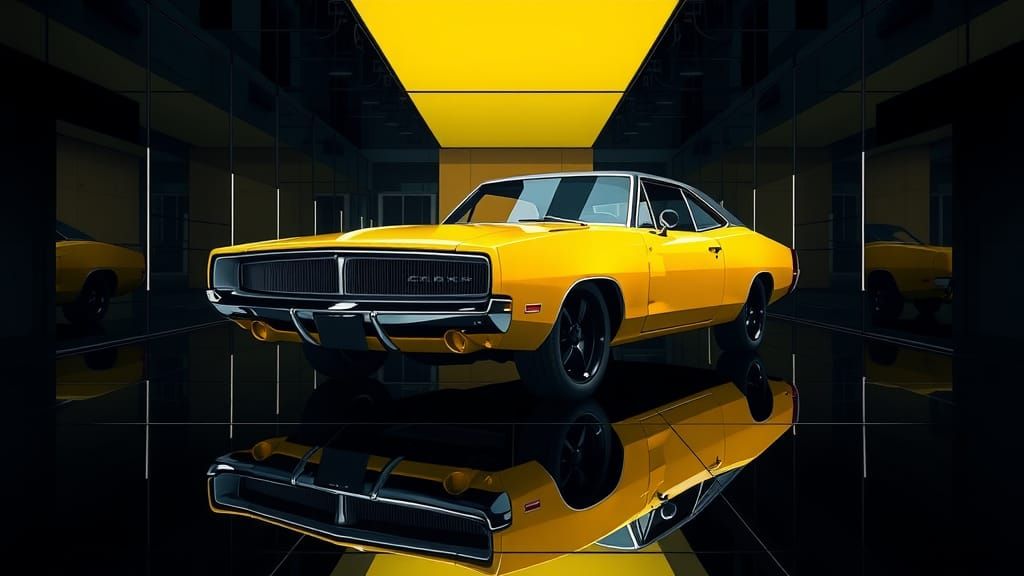 Vibrant Yellow 1969 Dodge Charger in Pop Art Style