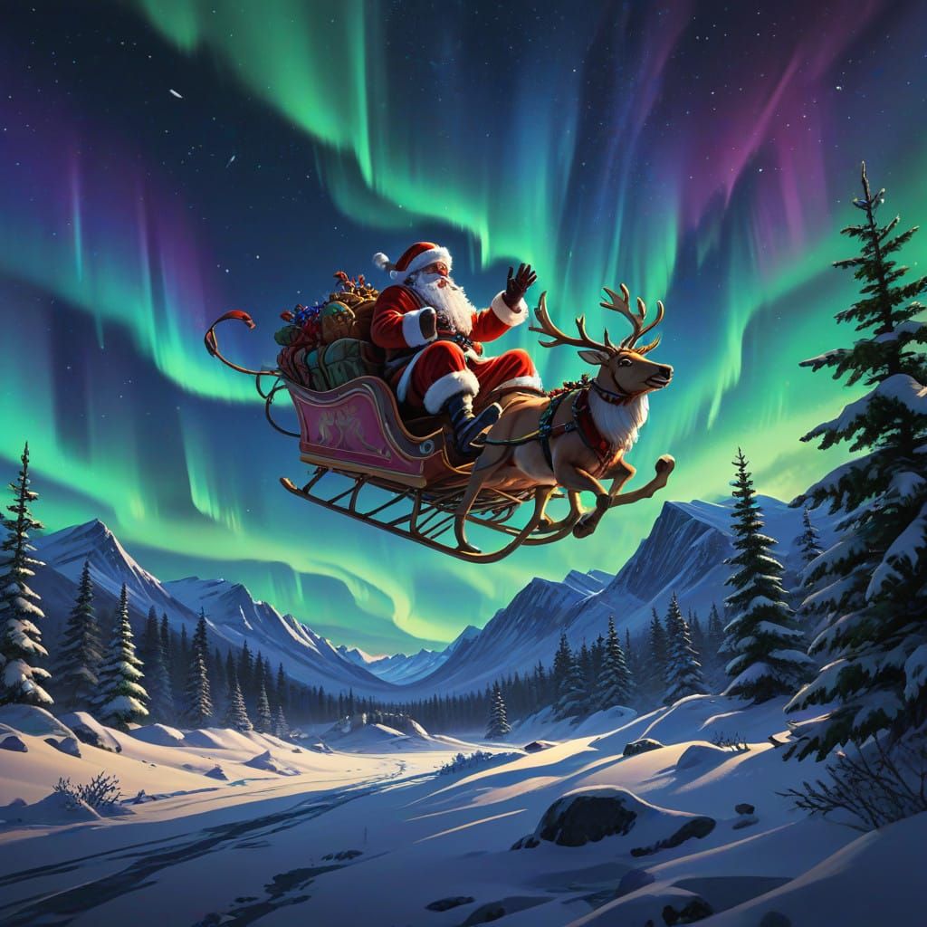 Surreal Anime Scene with Northern Lights