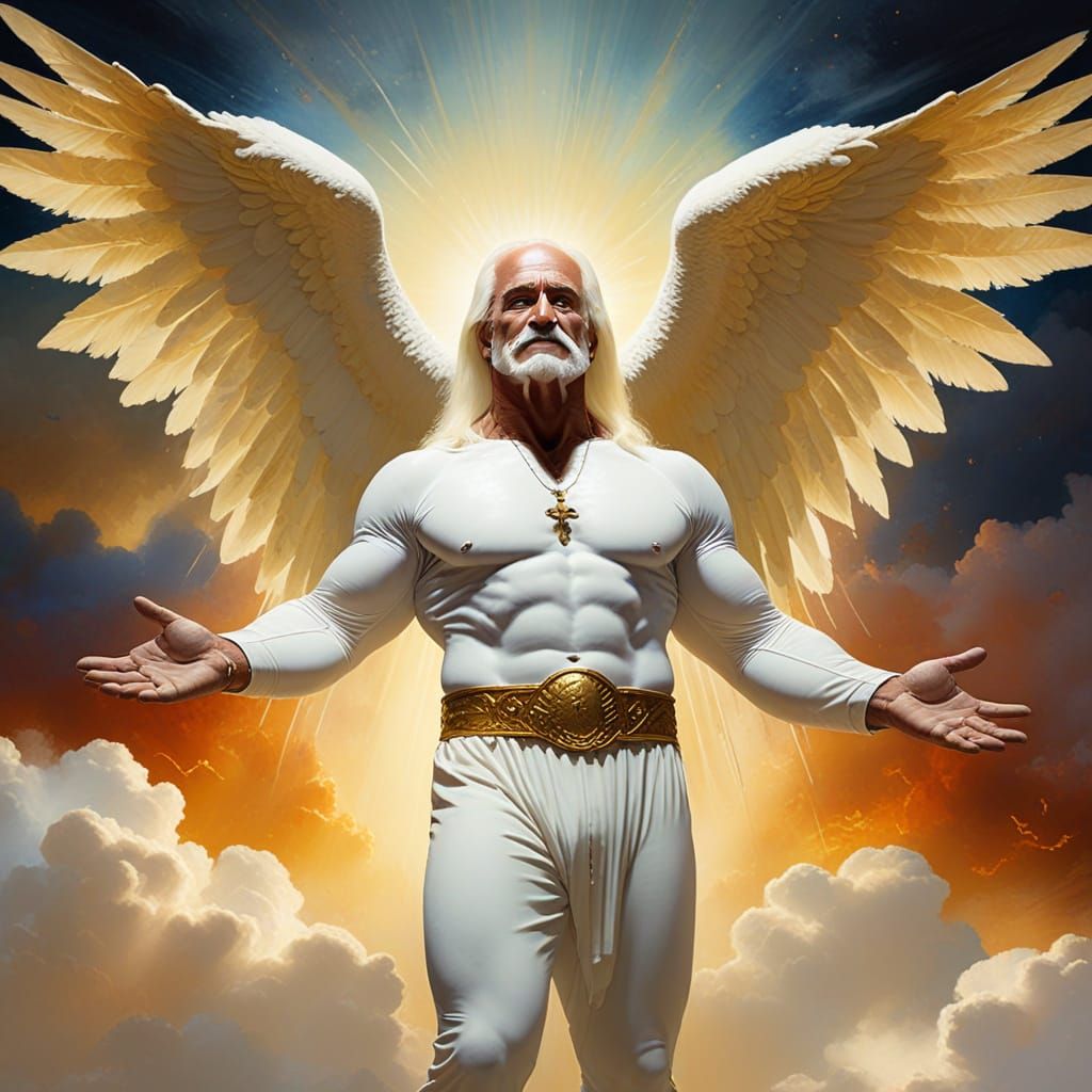 Hulk Hogan's Heavenly Welcome in Symbolist Style