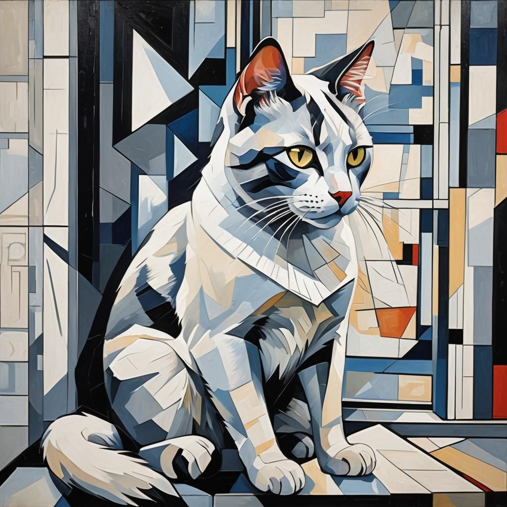 Cubist Cat Portrait in Art Deco Style