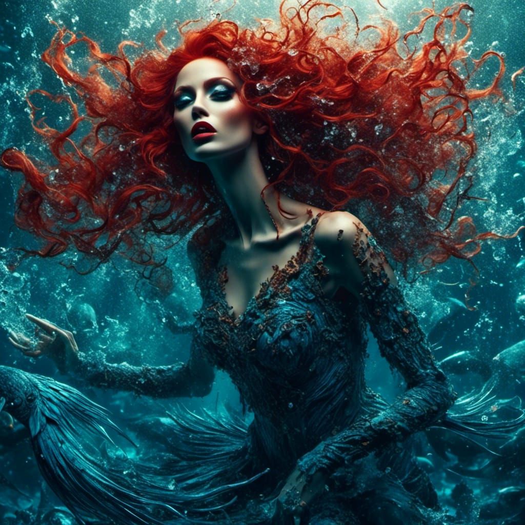 Red-Headed Siren Singing in the Sea
