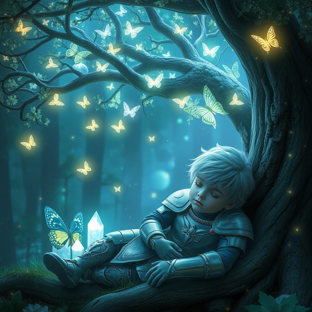 Mystical Boy Slumbers in Enchanted Faerie Forest