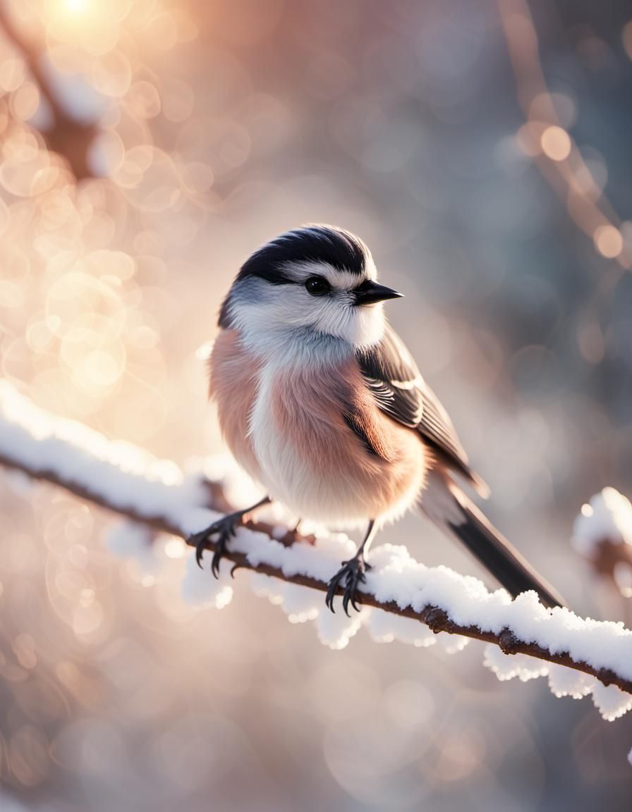 3D Render of a Long-Tailed Tit in Winter