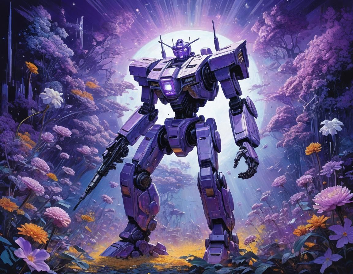 Epic Horror Mecha Battle in Ethereal Abstract Style