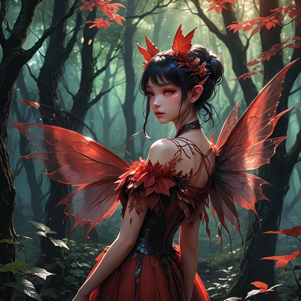 Eerie Forest Fairy in Dark Fantasy Anime Style