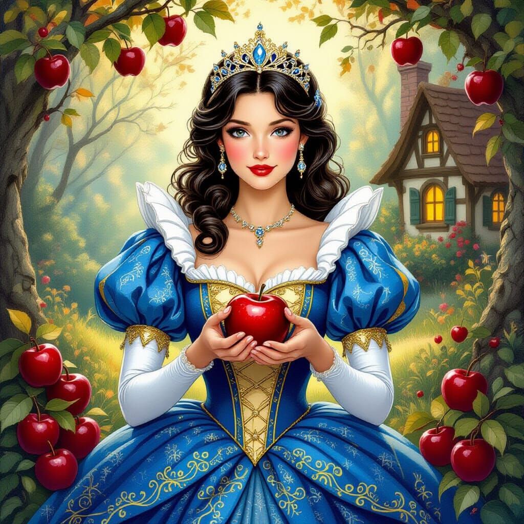 Fairytale Princess in Blue and Gold Gown