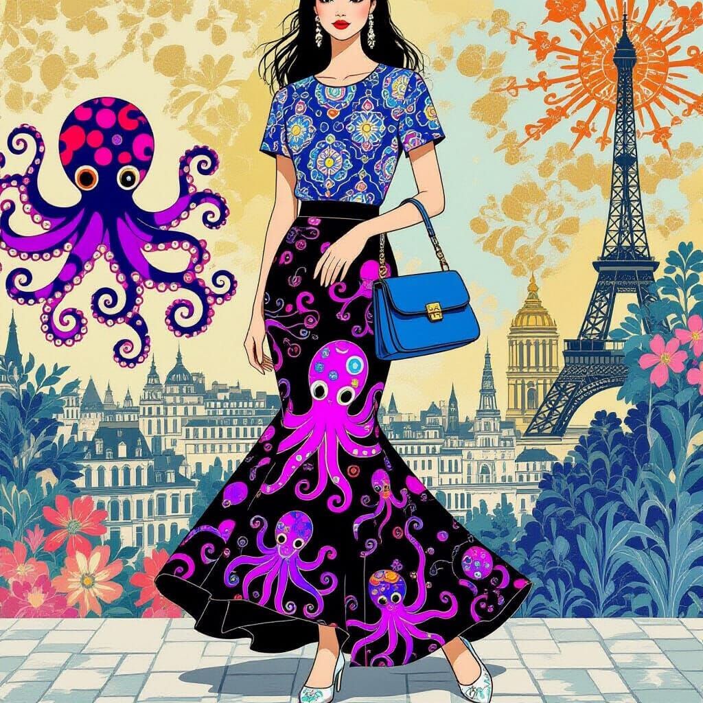 Whimsical Octopus Fashion in Paris, Pop Surrealism Style