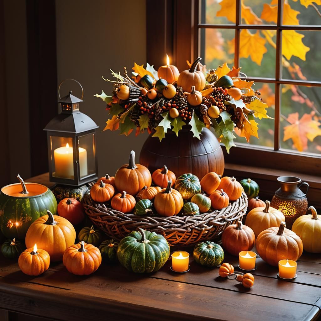 Warm and Cozy Still Life with Gourd Decor