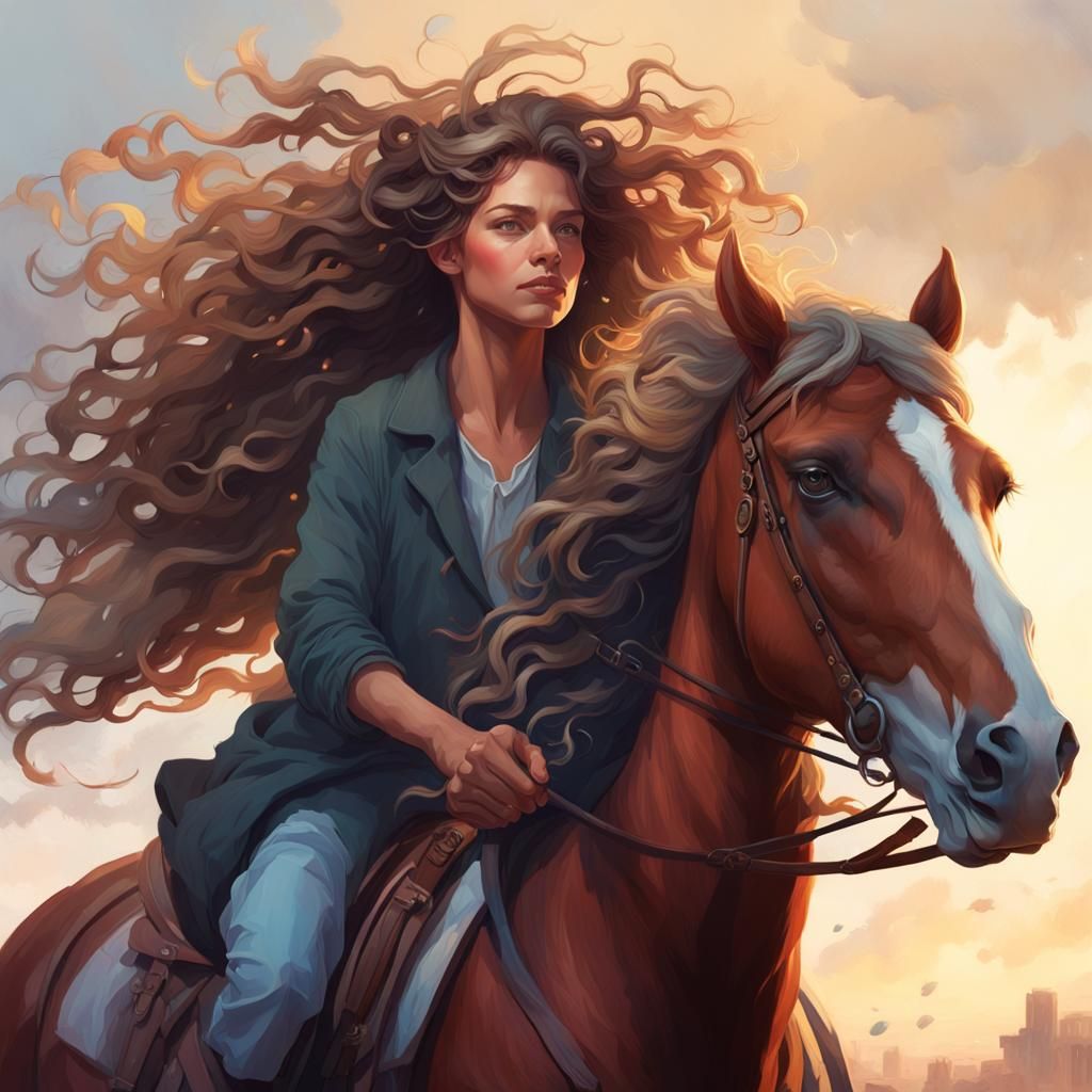 Woman on Horse: Hyperdetailed Art Nouveau Portrait