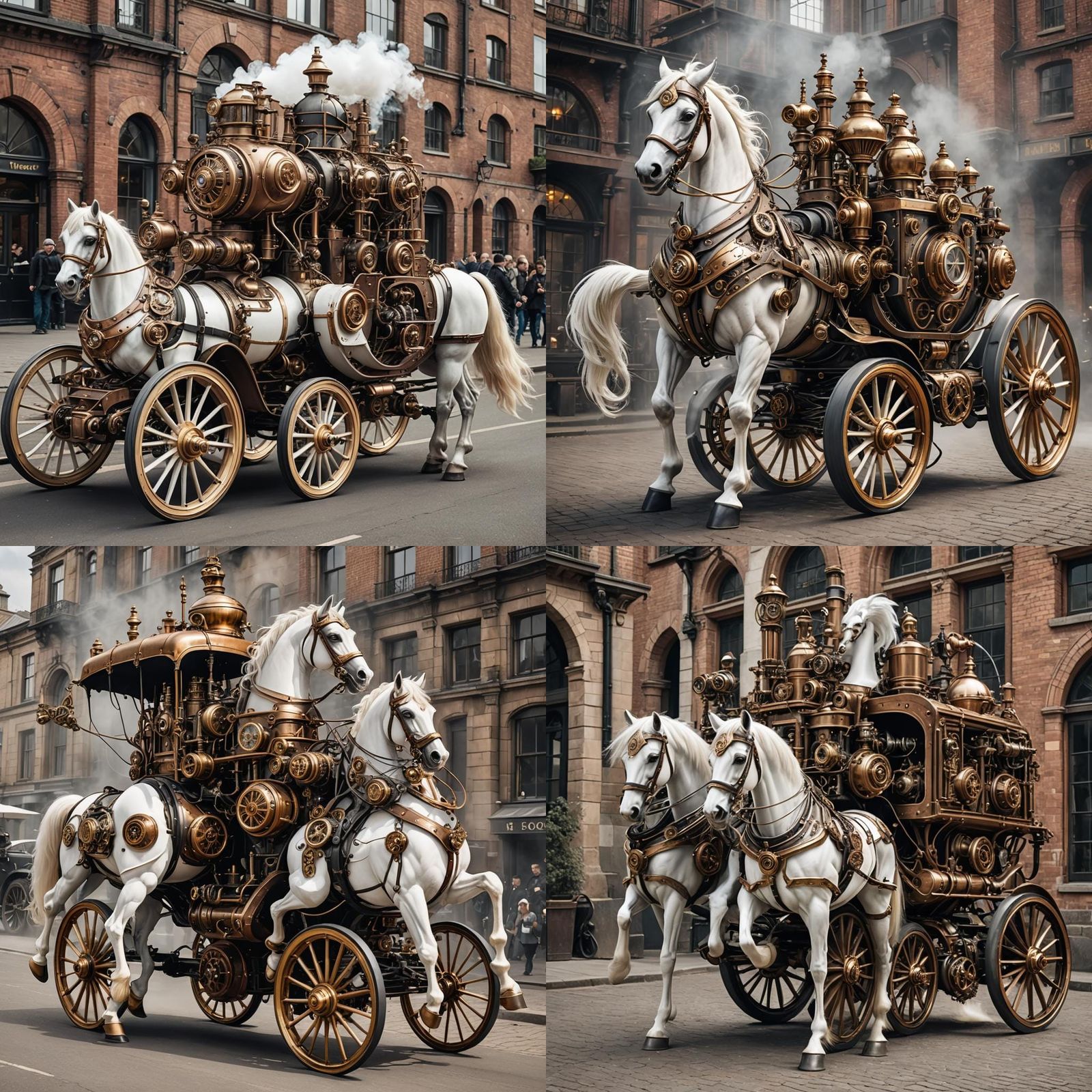 Steampunk Mercedes Carriage Pulled by White Horses