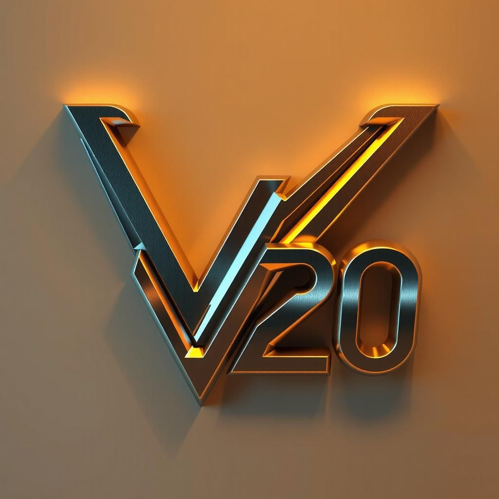 Metallic V-20 3D Logo in Futuristic Style
