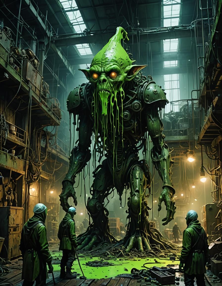 Dirty Elves in Grimy Industrial Sweatshop