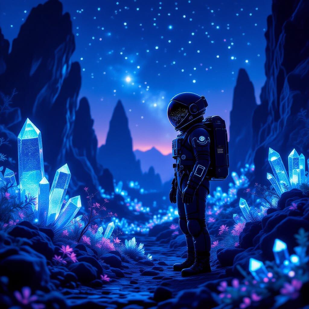 Astronaut Discovers Bioluminescent Forest on Alien Planet