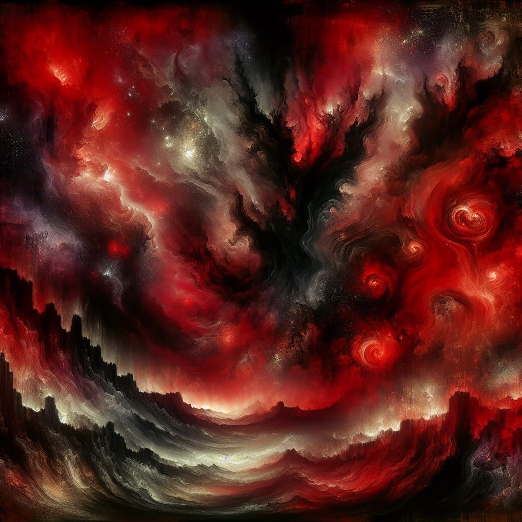 Sinister Crimson and Black Cosmic Landscape