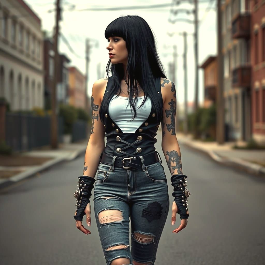 Goth Female with Tattoos in Urban Setting