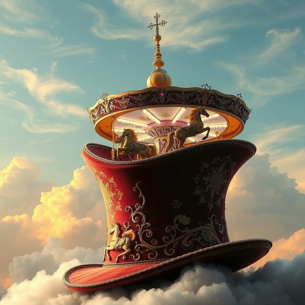 Steampunk Carousel on Velvet Top Hat