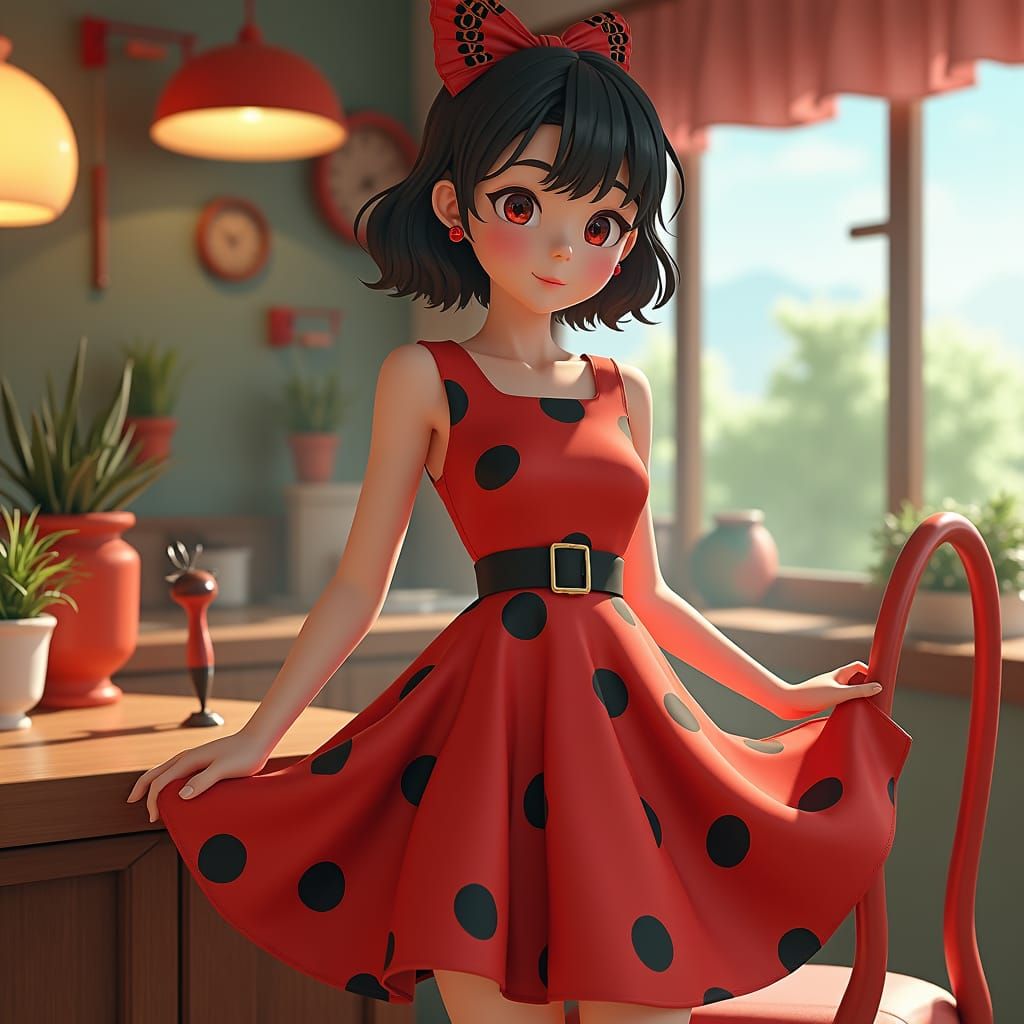 Ladybug Dress: 1960s Fashion in Anime Style