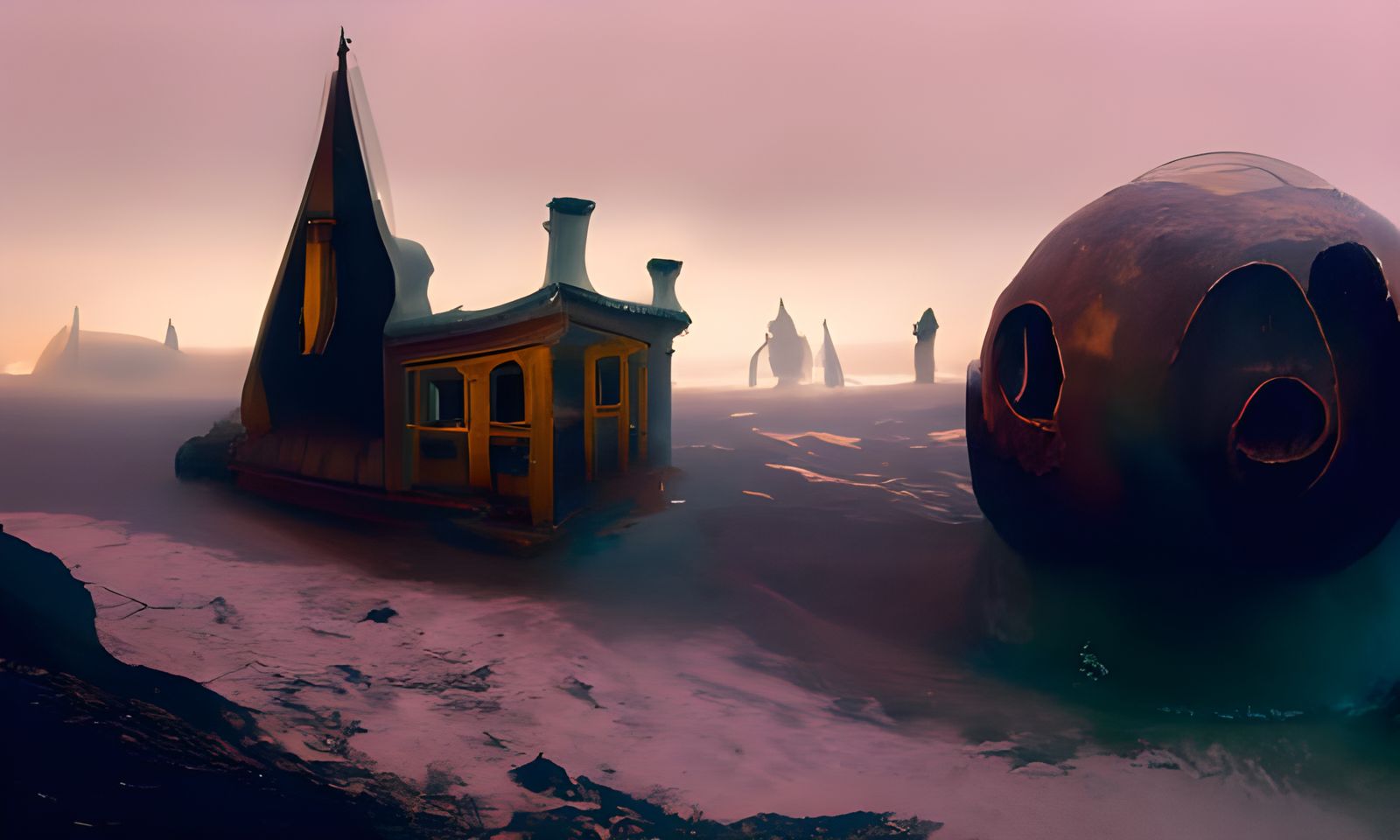 Haunted Candy Shop with Ghosts in Gothic Art Style