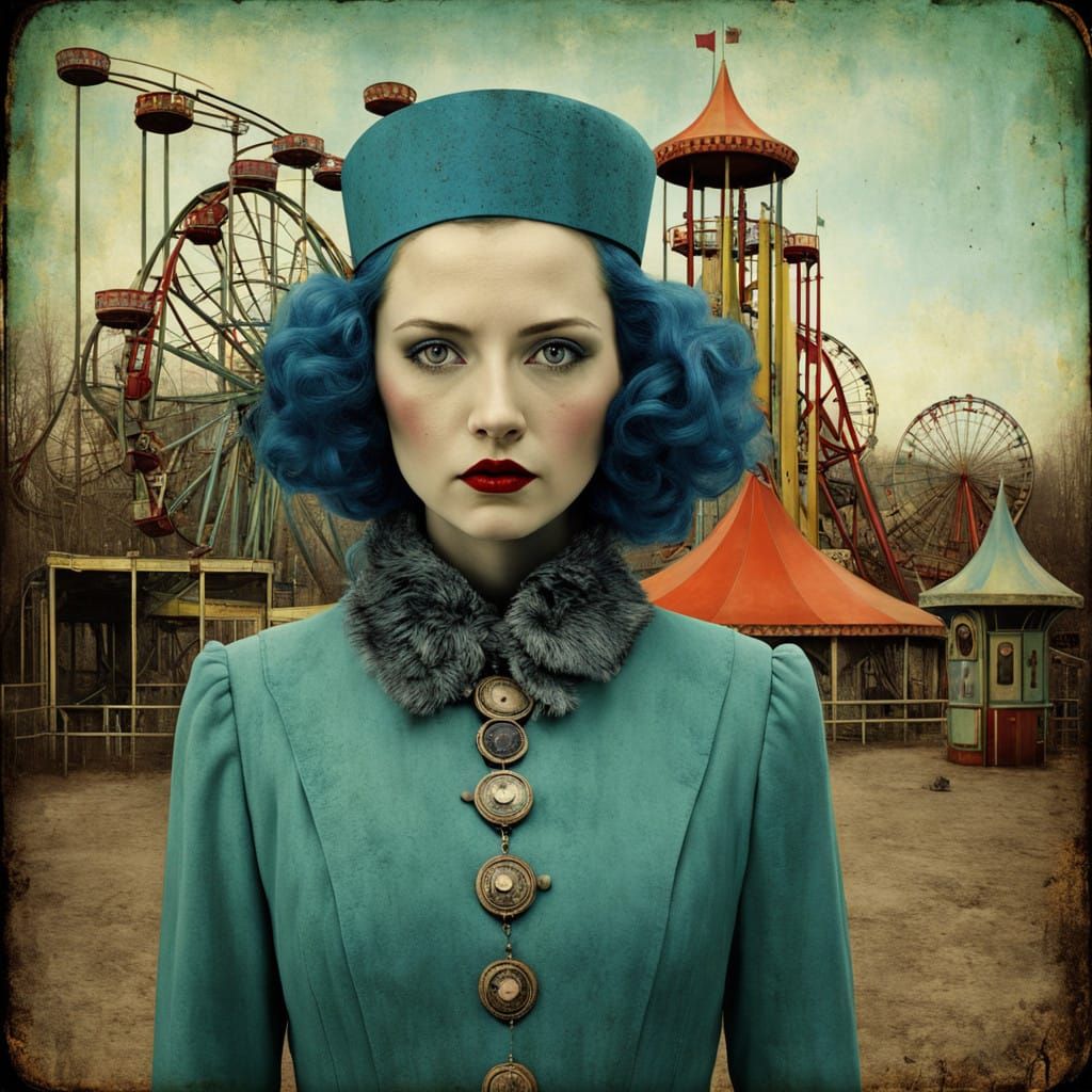 Mysterious Adventurer in a Futuristic Abandoned Funhouse